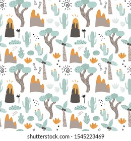 Seamless pattern with plants. Vector illustration for kids, nursery, clothing, textiles, wallpaper