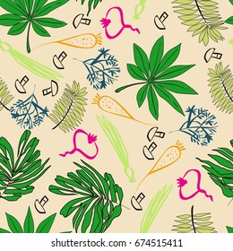 Seamless pattern with plants. The plants and vegetables