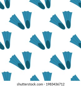 Seamless pattern of plastic blue fins for diving equipment diveres on a white background.