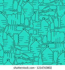 Seamless pattern with plastic bottles. Line style vector illustration