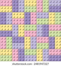 Seamless pattern with plastic construction blocks different colours toy art background print design decor	
