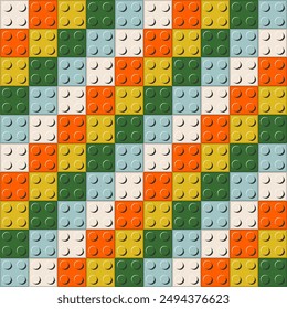 Seamless pattern with plastic construction blocks different colours toy art background print design decor	