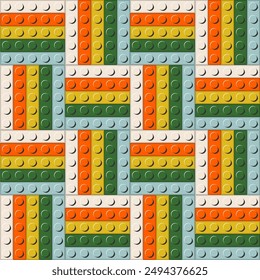 Seamless pattern with plastic construction blocks different colours toy art background print design decor	
