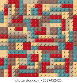 Seamless pattern with plastic construction blocks different colours toy art background print design decor