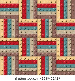 Seamless pattern with plastic construction blocks different colours toy art background print design decor