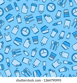Seamless pattern of Plastic packaging, for cafe, shop, store. Card, flyer, banner, poster for advertisement. Flat style design, vector illustration.