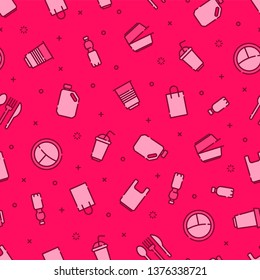 Seamless pattern of Plastic packaging, for cafe, shop, store. Card, flyer, banner, poster for advertisement. Flat style design, vector illustration.