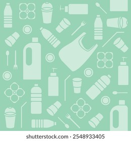 Seamless pattern with plastic waste, sustainable recycling concept.