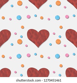 Seamless pattern with plasticine heart . clay effect