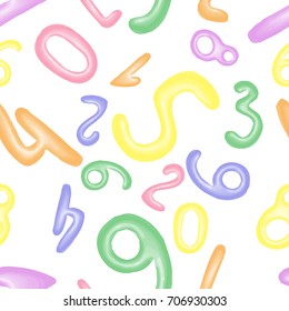 Seamless pattern with plasticine numbers for school design. Zero, one, two, three, four, five, six, seven, eight, nine vector illustration.
