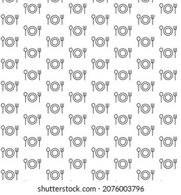 Seamless pattern of plate spoon in white background with mini doodle (icon). Vector Illustration