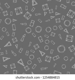 Seamless pattern of plates in the form of triangles, circles, squares on a gray background