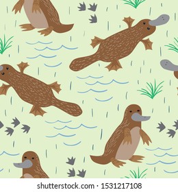 Seamless pattern of platypus. Australian repeatable textile vector background.