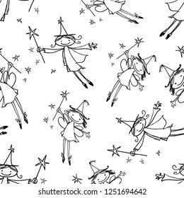 Seamless pattern of playful flying elves