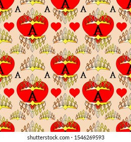seamless pattern of playing card design elements ACE of hearts in classic color scheme