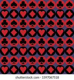 seamless pattern of playing card suit. symbols and signs. blue backdrop.