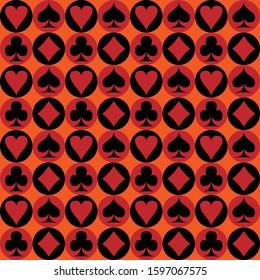 seamless pattern of playing card suit. symbols and signs. orange background.