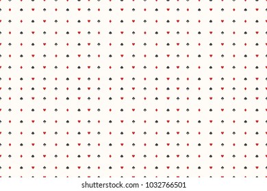 seamless pattern of playing card suits on white. vector background design. hearts, spades, diamonds and clubs symbol. casino and poker rooms wallpaper