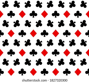 Seamless pattern with Playing card suits. Diamonds, Clubs. Endless background. Vector illustration.