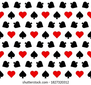 Seamless pattern with Playing card suits. Hearts, Spades. Endless background. Vector illustration.