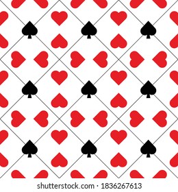 Seamless pattern with Playing card suits. Hearts, Spades. Endless background. Vector illustration.