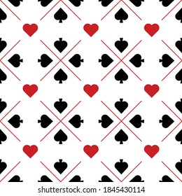 Patrón transparente con trajes de cartas de juego. Corazones, Espadas. Fondo infinito. Ilustración vectorial.