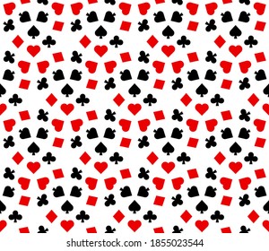 Seamless pattern with Playing card suits. Hearts, Spades, Diamonds, Clubs. Endless background. Vector illustration.