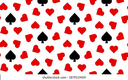 Seamless pattern with Playing card suits. Hearts, Spades. Endless background. Vector illustration.