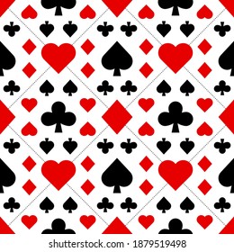 Seamless pattern with Playing card suits. Hearts, Spades, Diamonds, Clubs. Endless background. Vector illustration.