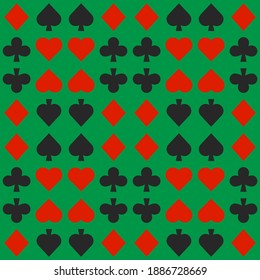 Nahtloses Muster mit Kartenanzügen. Herzen, Spades, Diamanten, Clubs. Endloser Hintergrund. Vektorgrafik.