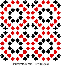 Seamless pattern with Playing card suits. Hearts, Spades, Diamonds, Clubs. Endless background. Vector illustration.