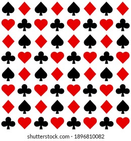 Seamless pattern with Playing card suits. Hearts, Spades, Diamonds, Clubs. Endless background. Vector illustration.