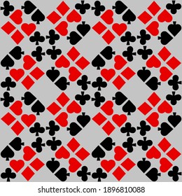 Seamless pattern with Playing card suits. Hearts, Spades, Diamonds, Clubs. Endless background. Vector illustration.