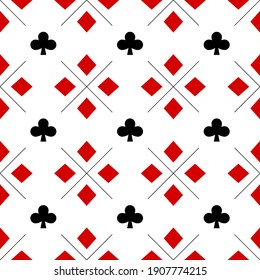 Seamless pattern with Playing card suits. Diamonds, Clubs. Endless background. Vector illustration.