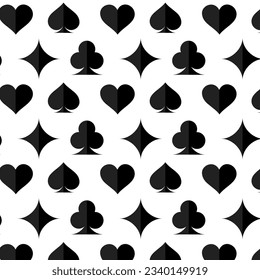 
Seamless pattern of playing card suits in black. Casino pattern