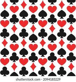 Seamless pattern of playing card symbols. diamond, heart, spade, club illustration. can be used for background, wallpaper, wrapping paper, casino interior, textile