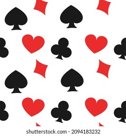Seamless pattern of playing card symbols. diamond, heart, spade, club illustration. can be used for background, wallpaper, wrapping paper, casino interior, textile
