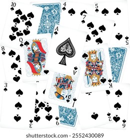 Patrón sin fisuras con las tarjetas de juego son una colección de tarjetas de juego que se dividen en cuatro tipos de tarjetas, a saber, picas, corazones, diamantes, clubes, diseño de ilustración de Arte vectorial