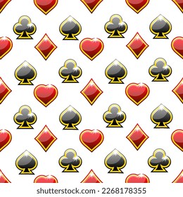 Seamless pattern with Playing Cards Symbols on white background. Heart, spade, club and diamond
