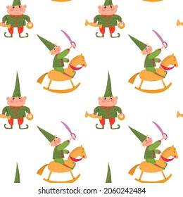 Seamless pattern  with playing Christmas  elves.