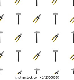 Seamless pattern with pliers and hammer icons. Repair symbols. Vector illustration for design, web, wrapping paper, fabric, wallpaper.