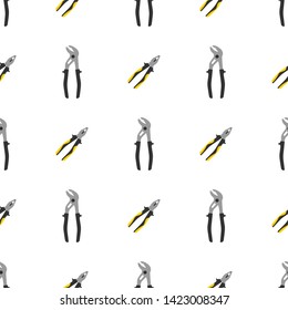 Seamless pattern with pliers and water cimping pliers icons. Repair symbols. Vector illustration for design, web, wrapping paper, fabric, wallpaper.
