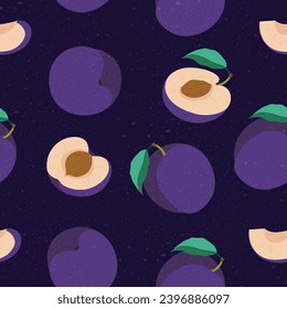 seamless pattern of Plum Fruit, minimalistic illustration. Botanical elements for design.