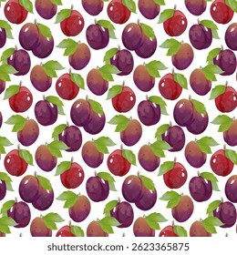 Seamless pattern plum in game design. For sticker and t-shirt design, posters, logos, labels, banners, stickers, product packaging design, etc.