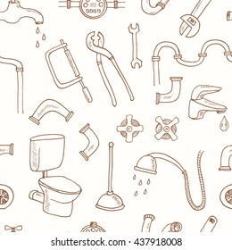 Seamless pattern with Plumbing hand drawn decorative icons set vector illustration
