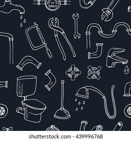 Seamless pattern with Plumbing hand drawn decorative icons set vector illustration