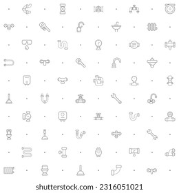 Seamless pattern with plumbing icon on white background. Included the icons as traps, drains, taps, hand tools, vise, pipe, connector, valve and design elements