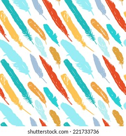 seamless pattern with plumes, silhouettes of feathers, hand drawn vector illustration
