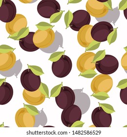 seamless pattern with plums and apricots on a white background