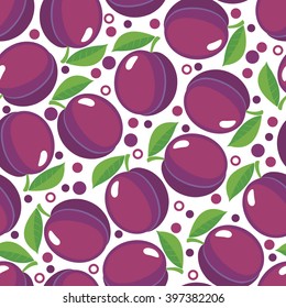 Seamless pattern with plums. Design for paper, textile or wallpaper. Berries on white background. Vector illustration
